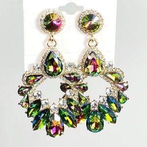 Stunning Iridescent Mystic Rainbow Crystal Chandelier Earrings Prom Pageant